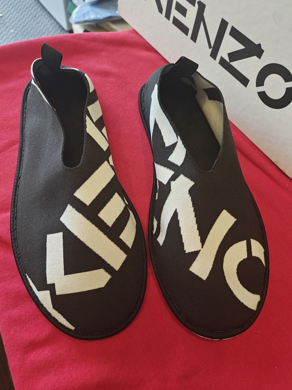 Kenzo Men’s Black and White Slip-On Sneakers 44